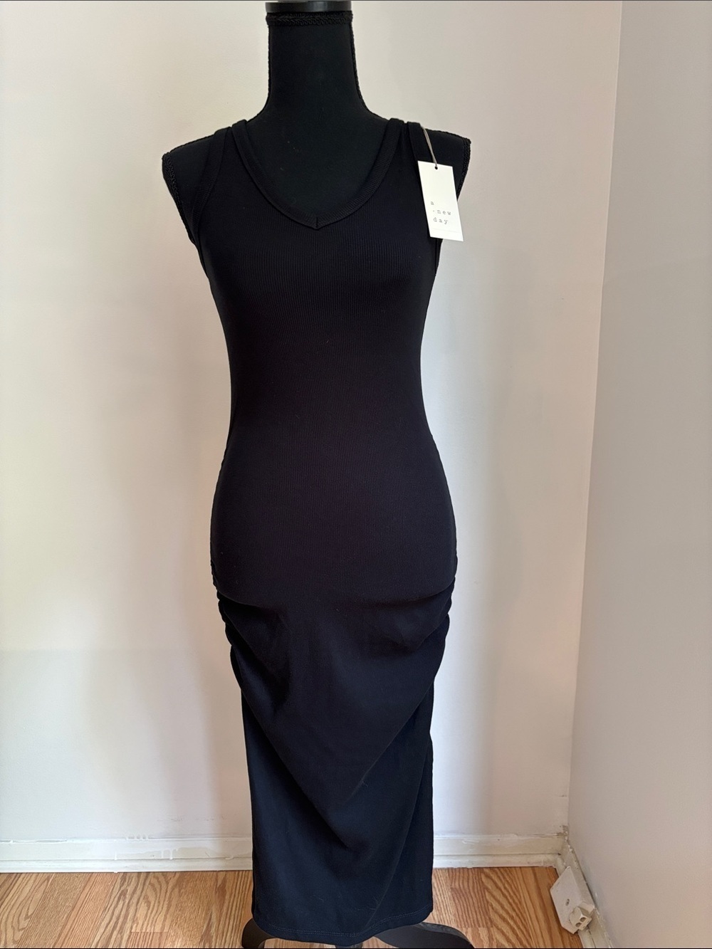 NEW A NEW DAY bodycon tank racerback dress. Side ruching size XS BLACK - Picture 3 of 5